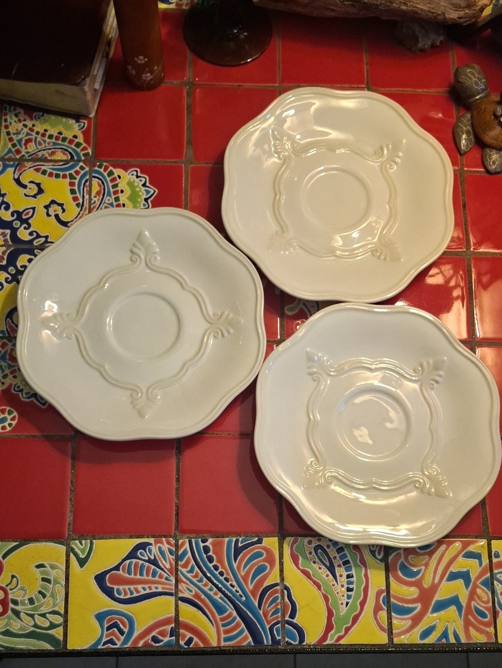 LENOX BUTLER'S PANTRY GOURMET FLEUR DE LIS SAUCERS 7.5" SET OF 3